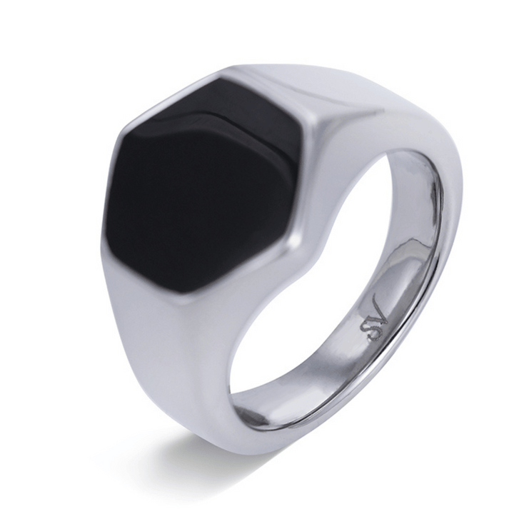 Anillo para hombre plata piedra negra