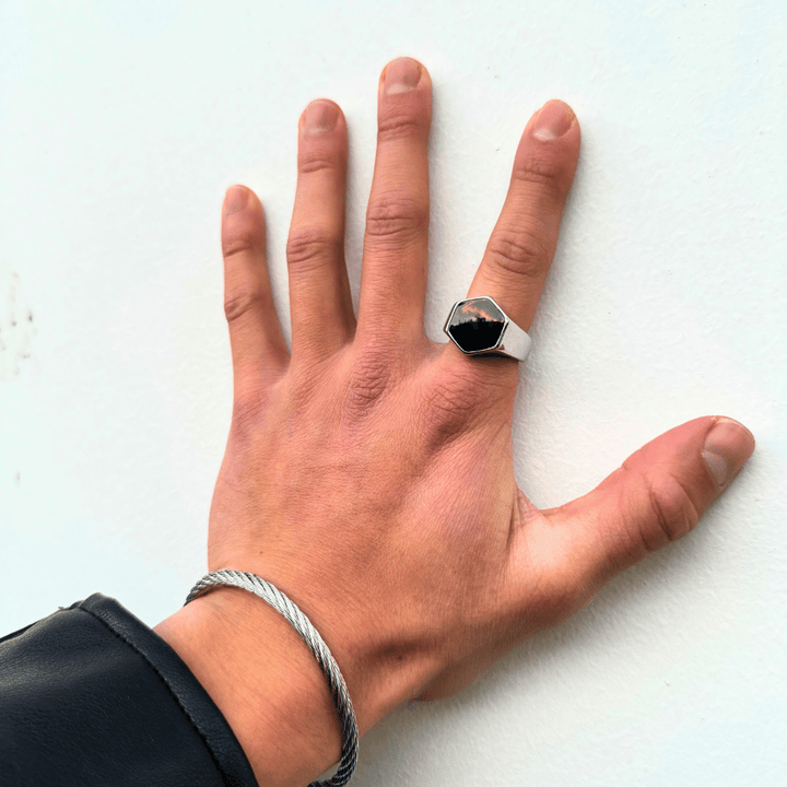 Anillo para hombre plata piedra negra